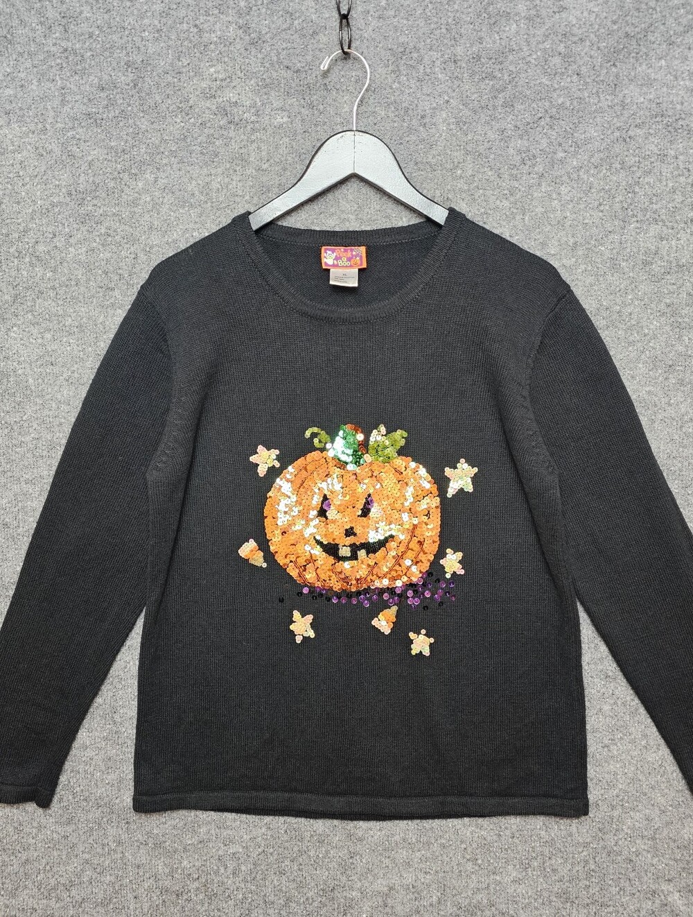 VINTAGE Peek A Boo Sequin Jack O Lantern Halloween Sweater XL